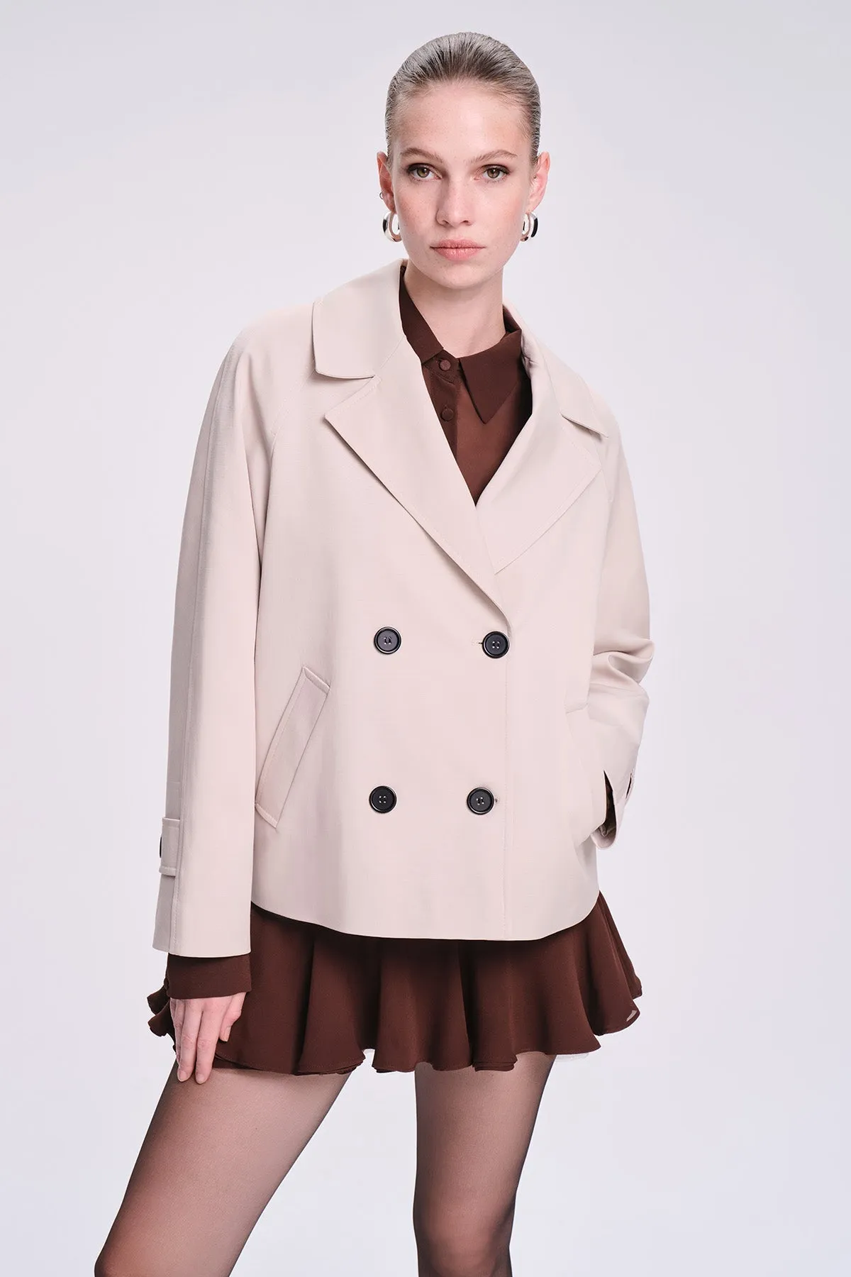 Slim Fit Cachet Sarah Cotton Blend Beige Long Coat