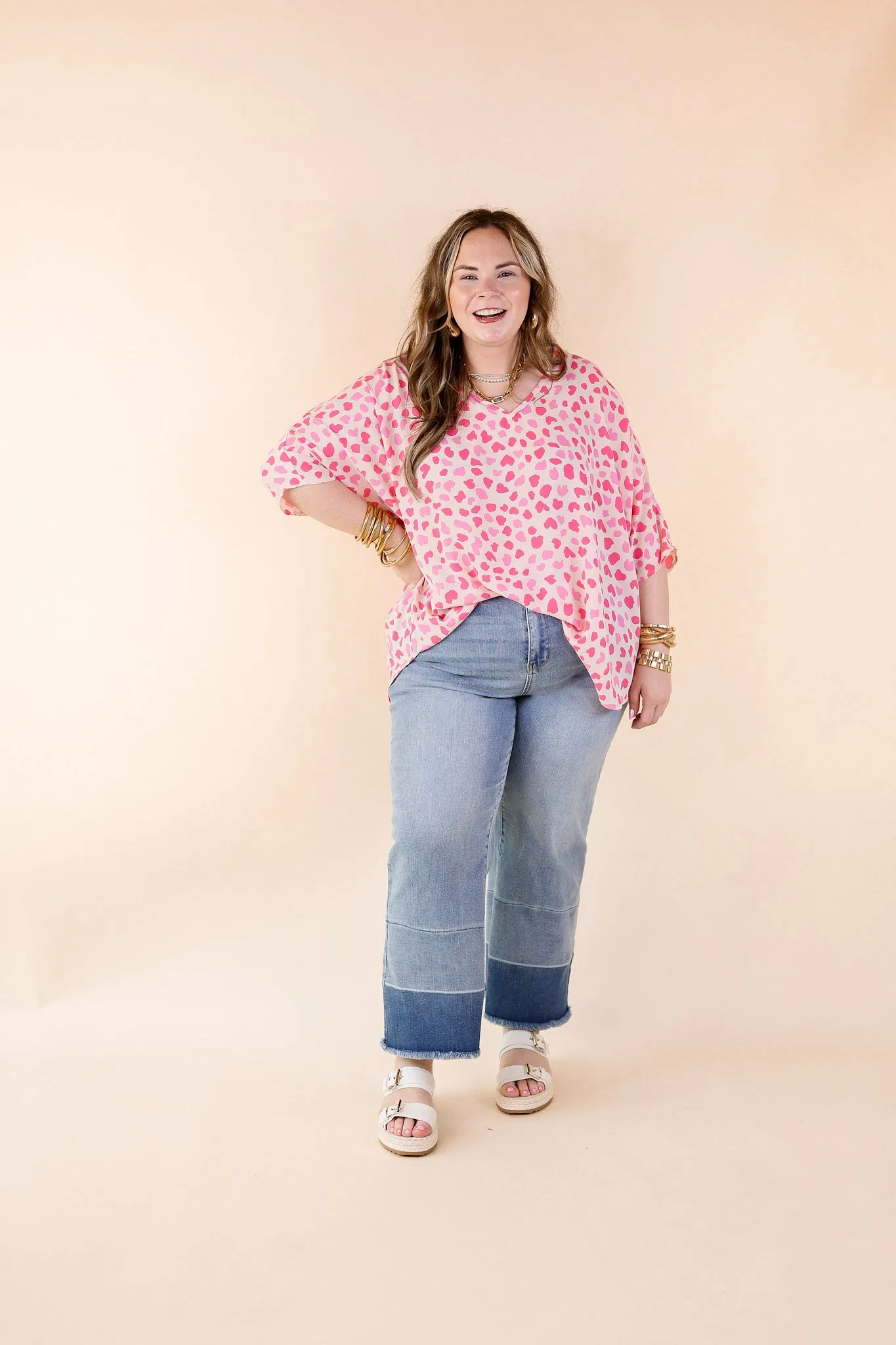 Spring It On Dotted Print Poncho Top in Pink Mix