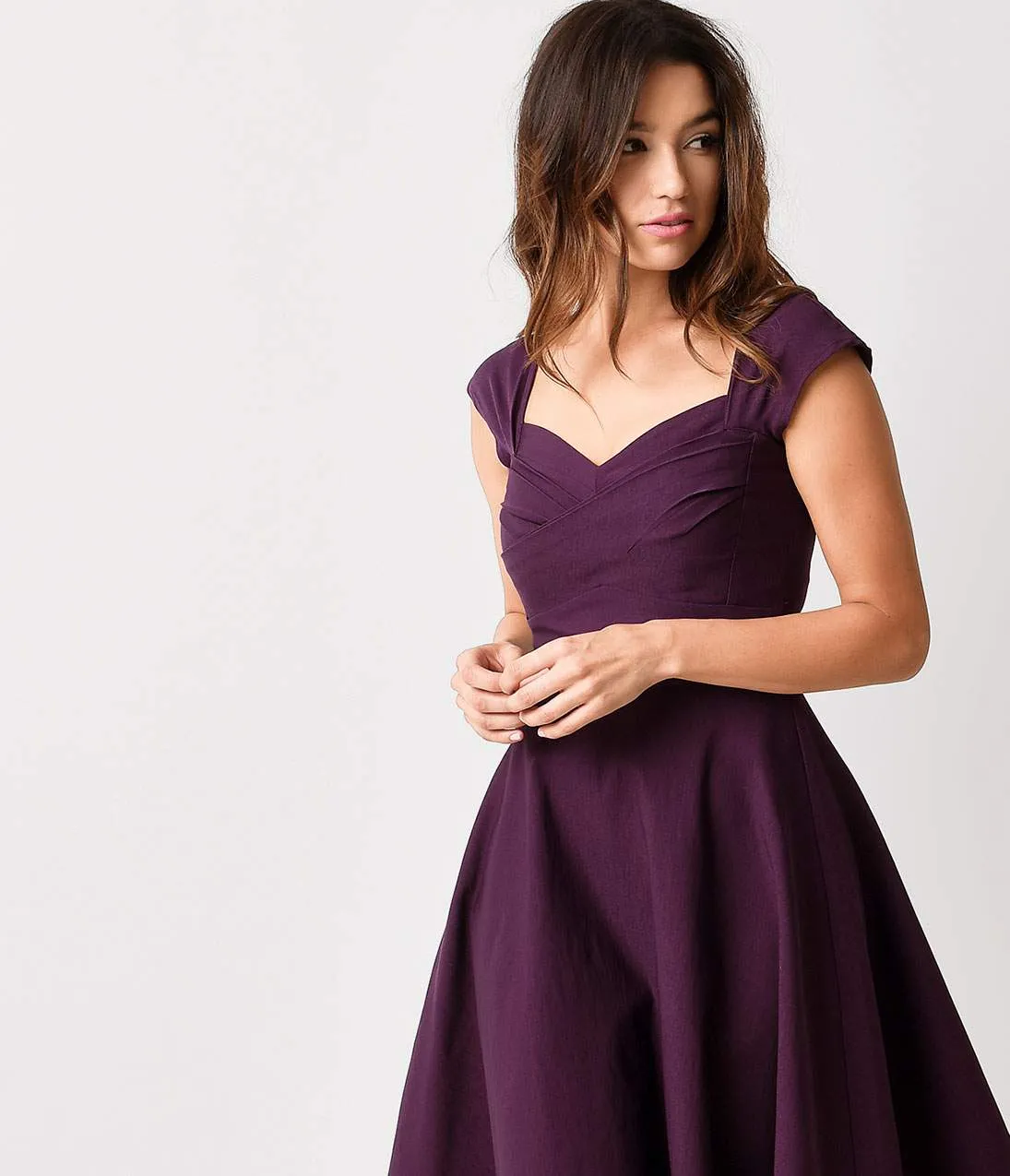 Stop Staring! Mad Style Eggplant Cap Sleeve Swing Dress