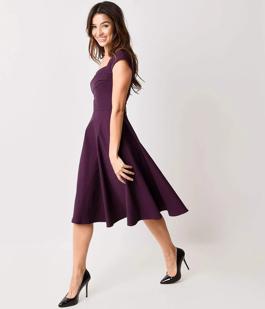 Stop Staring! Mad Style Eggplant Cap Sleeve Swing Dress