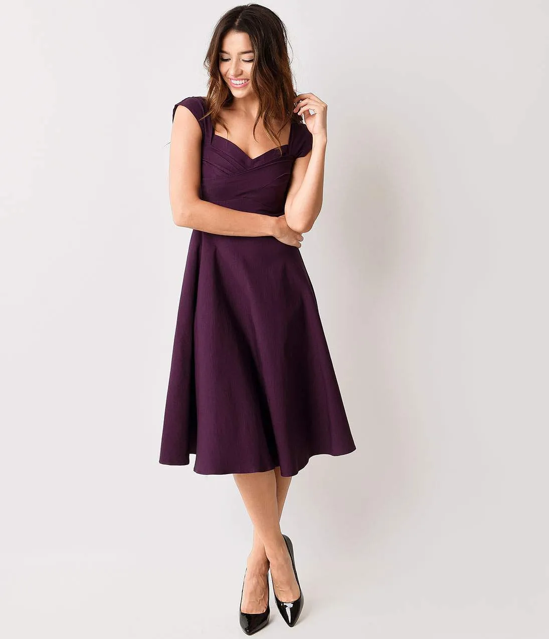 Stop Staring! Mad Style Eggplant Cap Sleeve Swing Dress