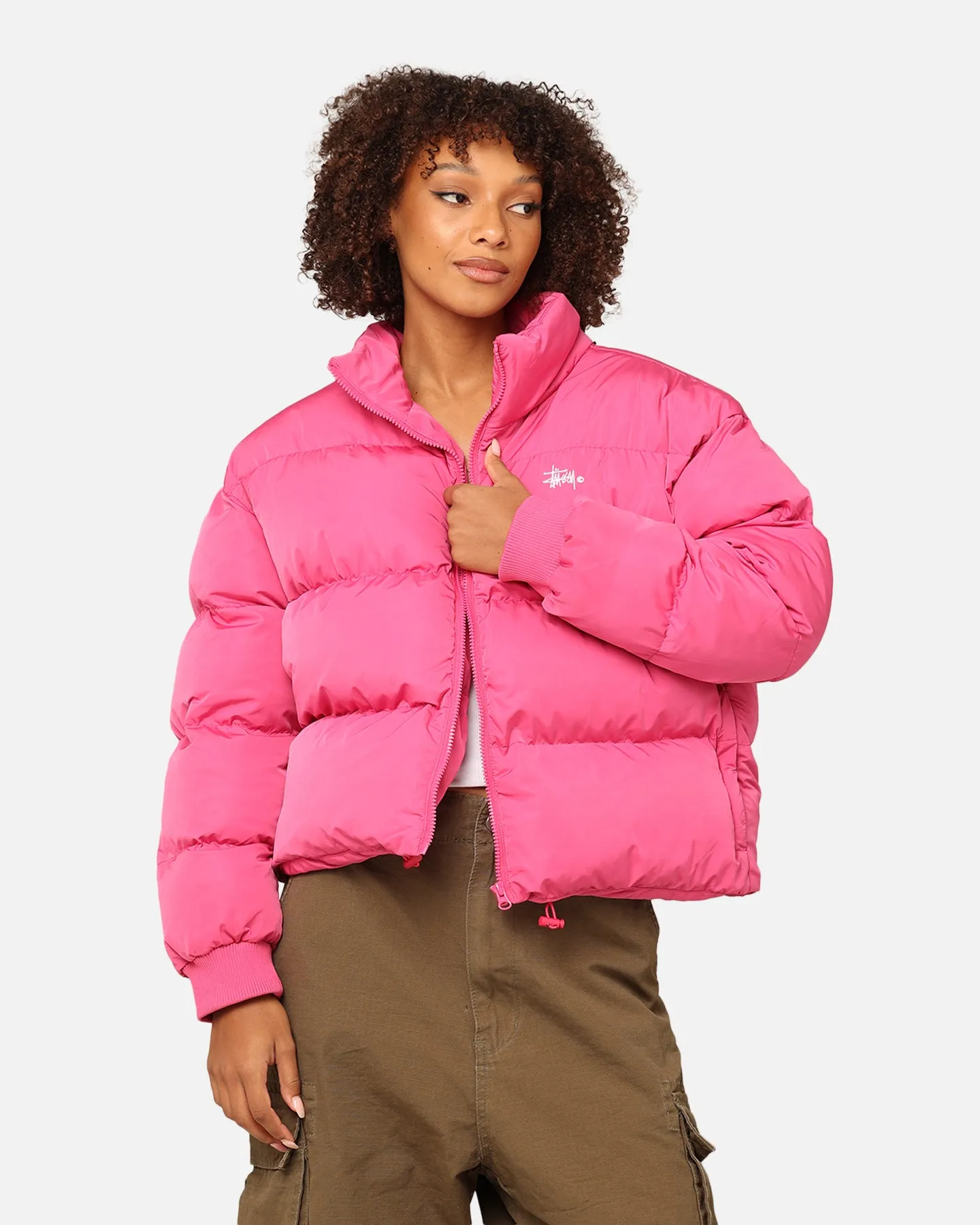 Stüssy Women's Graffiti Cropped Puffer Jacket Bubblegum