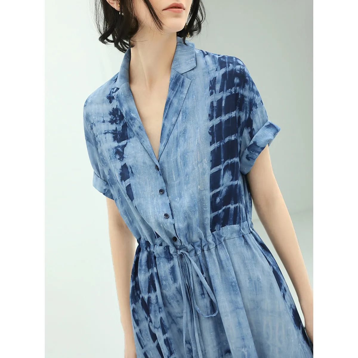 Summery Tie Dye Flowy Blue Shirt Dress