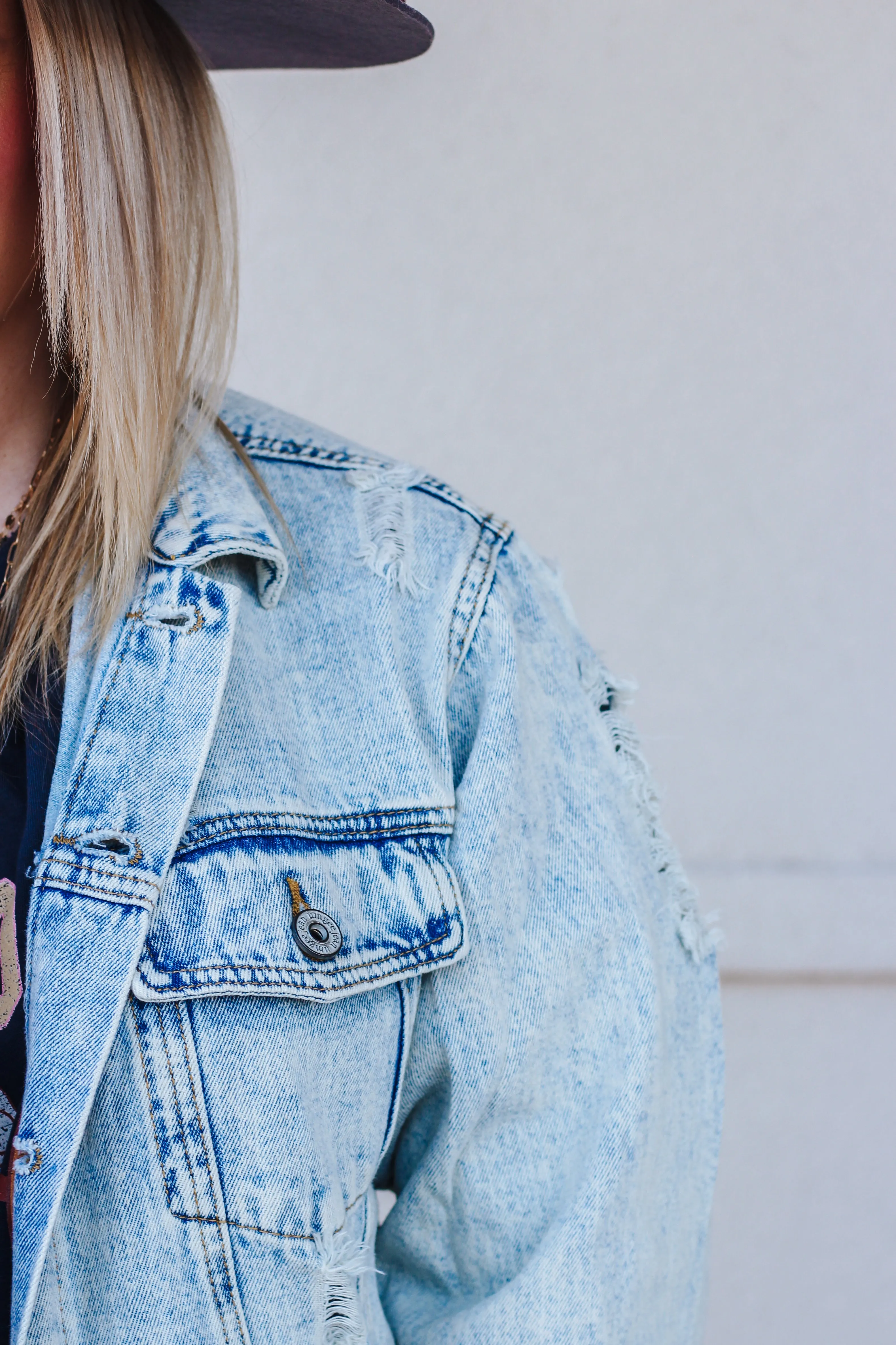 The Favorite Denim Light Wash Distressed Jacket