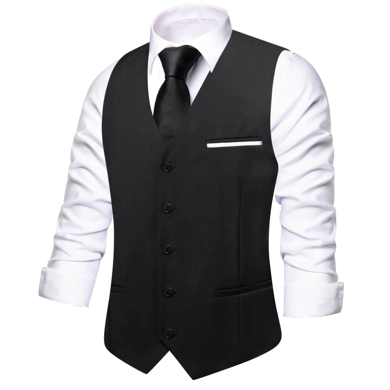 Ties2you Vest for Men Black Solid Silk Vest Business Dress Waistcoat