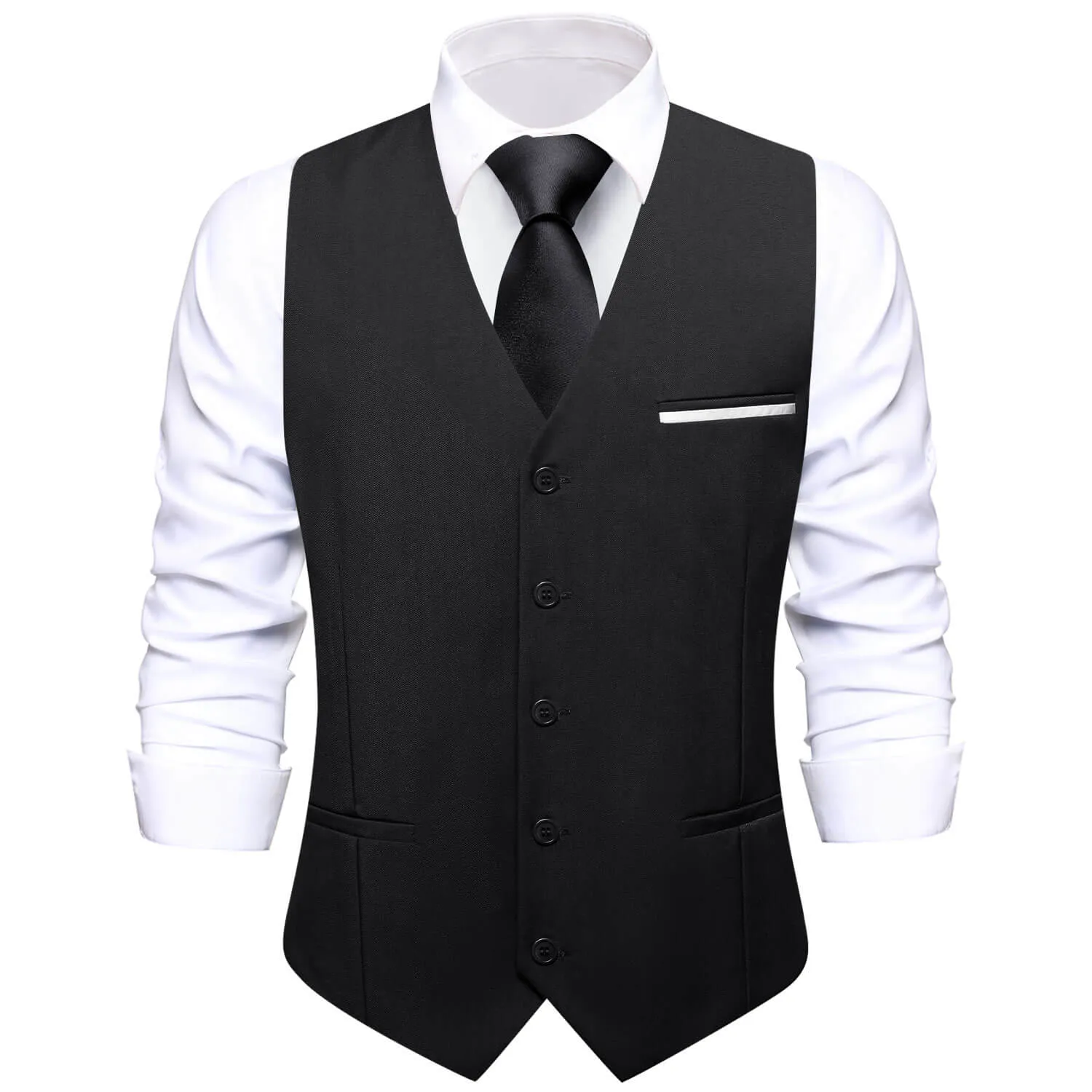 Ties2you Vest for Men Black Solid Silk Vest Business Dress Waistcoat