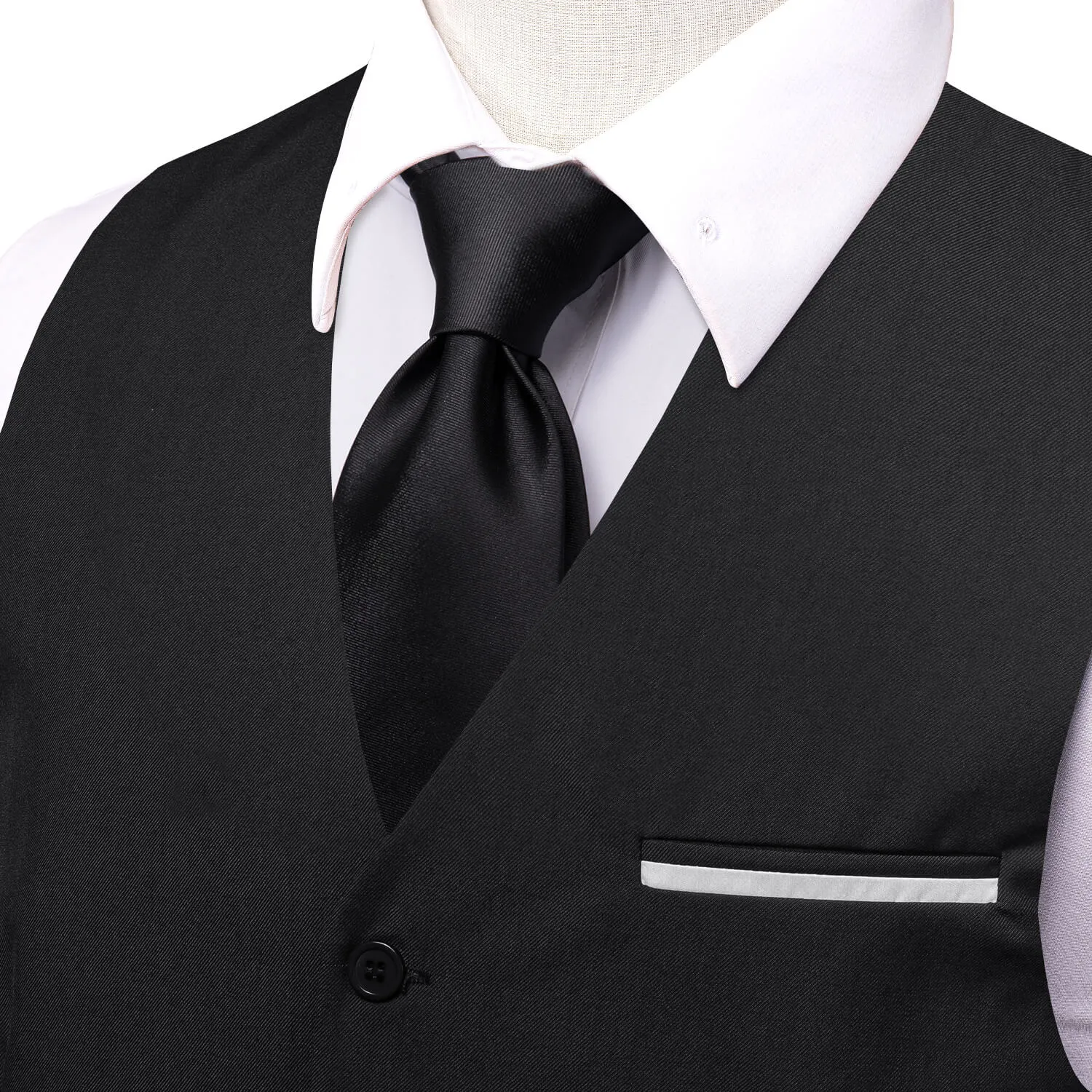 Ties2you Vest for Men Black Solid Silk Vest Business Dress Waistcoat