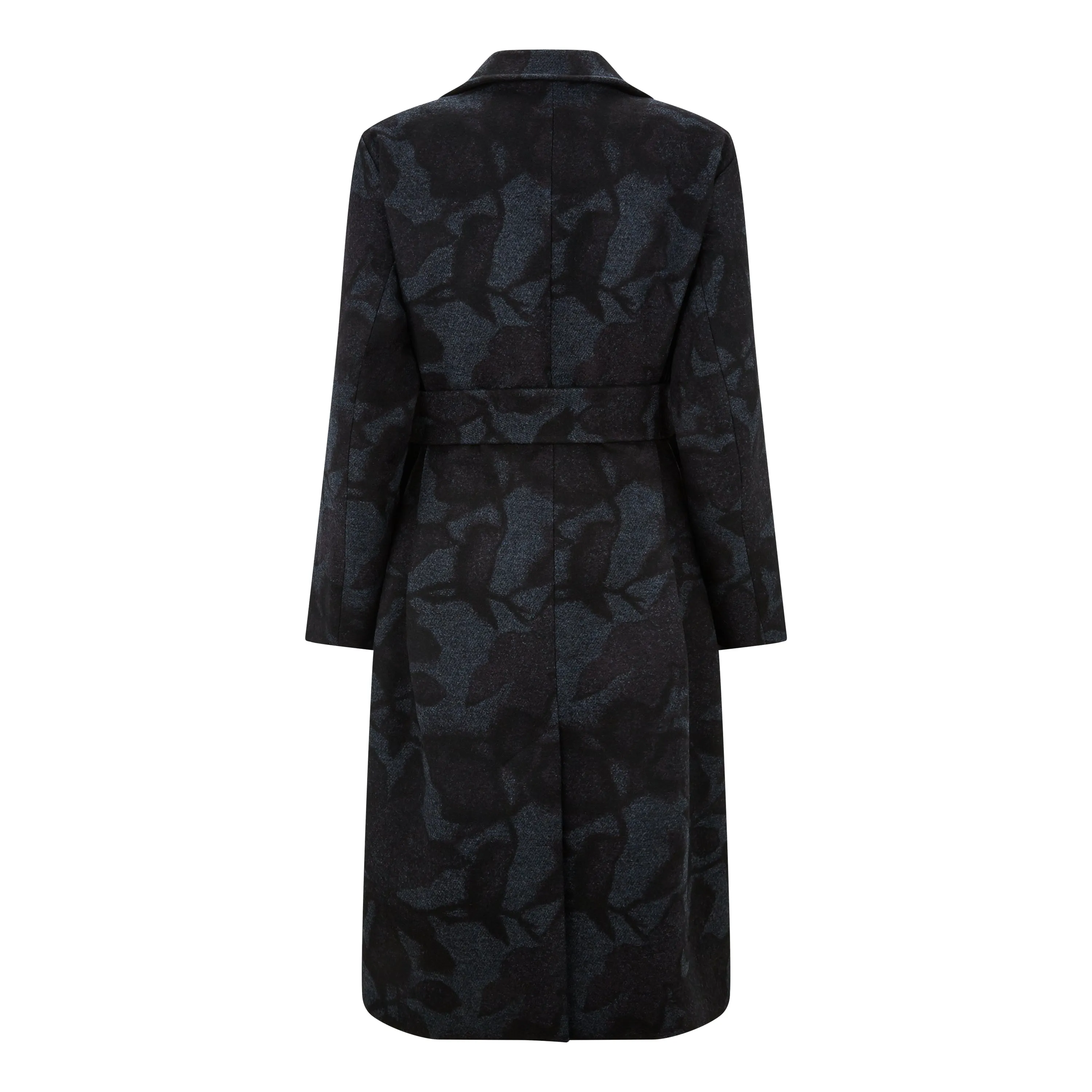 Tonal Flower Print Wool Coat