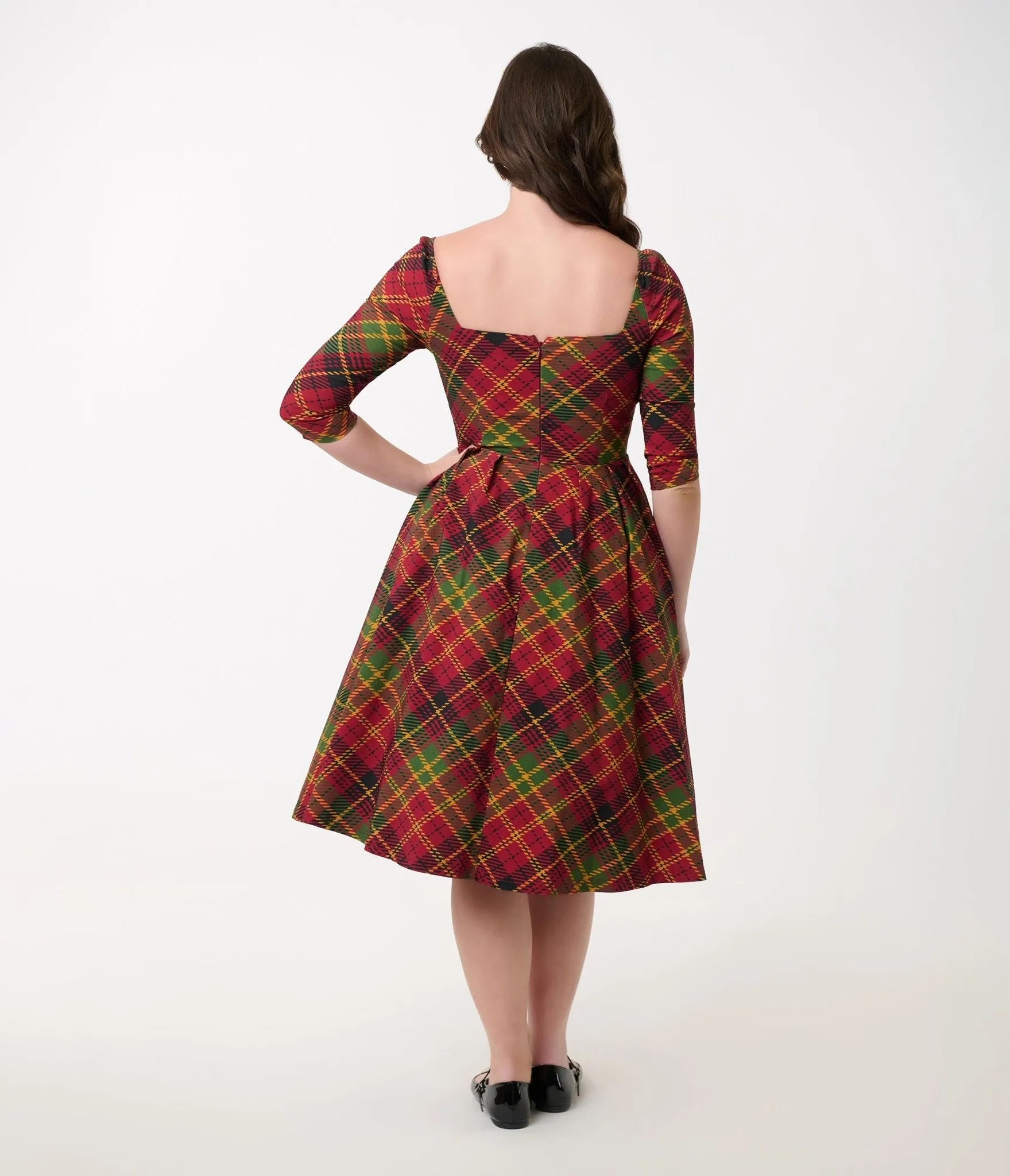 Unique Vintage 1950s Burnt Orange & Green Plaid Lamar Swing Dress