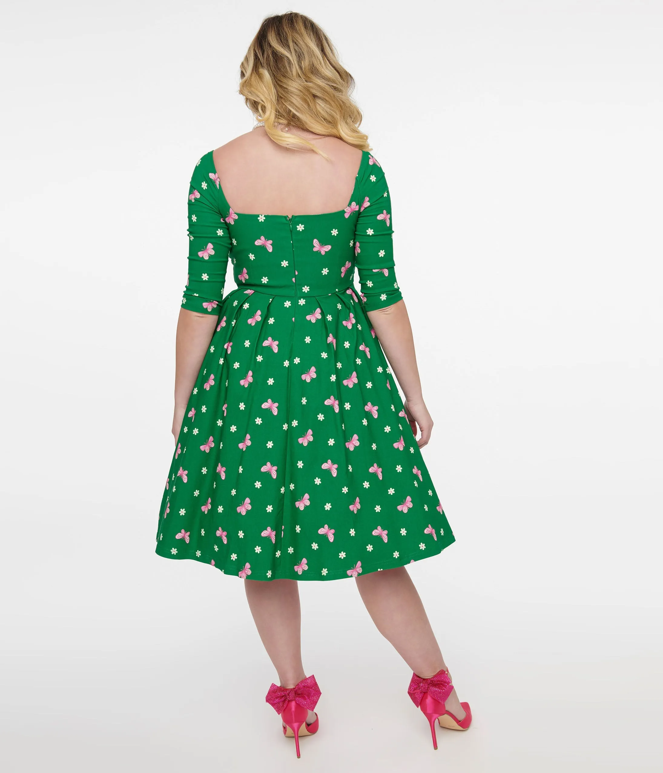 Unique Vintage 1950s Green & Butterfly Stamp Print Lamar Swing Dress