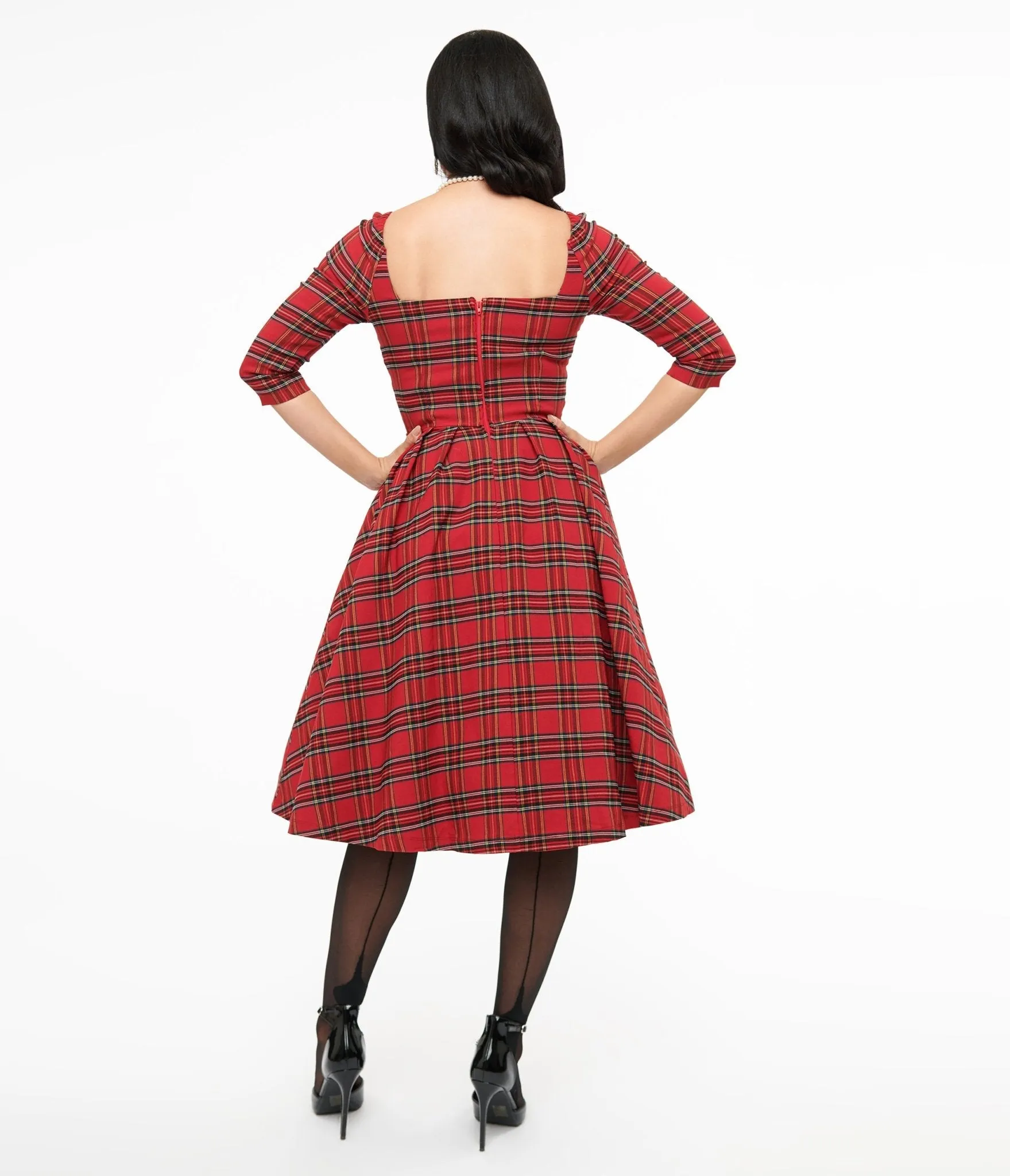 Unique Vintage 1950s Red Plaid Lamar Swing Dress