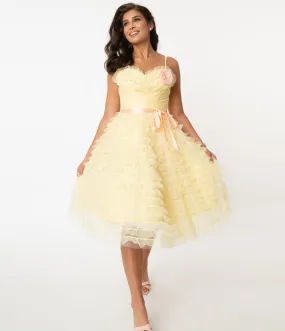 Unique Vintage 1950s Yellow Tulle Cupcake Swing Dress