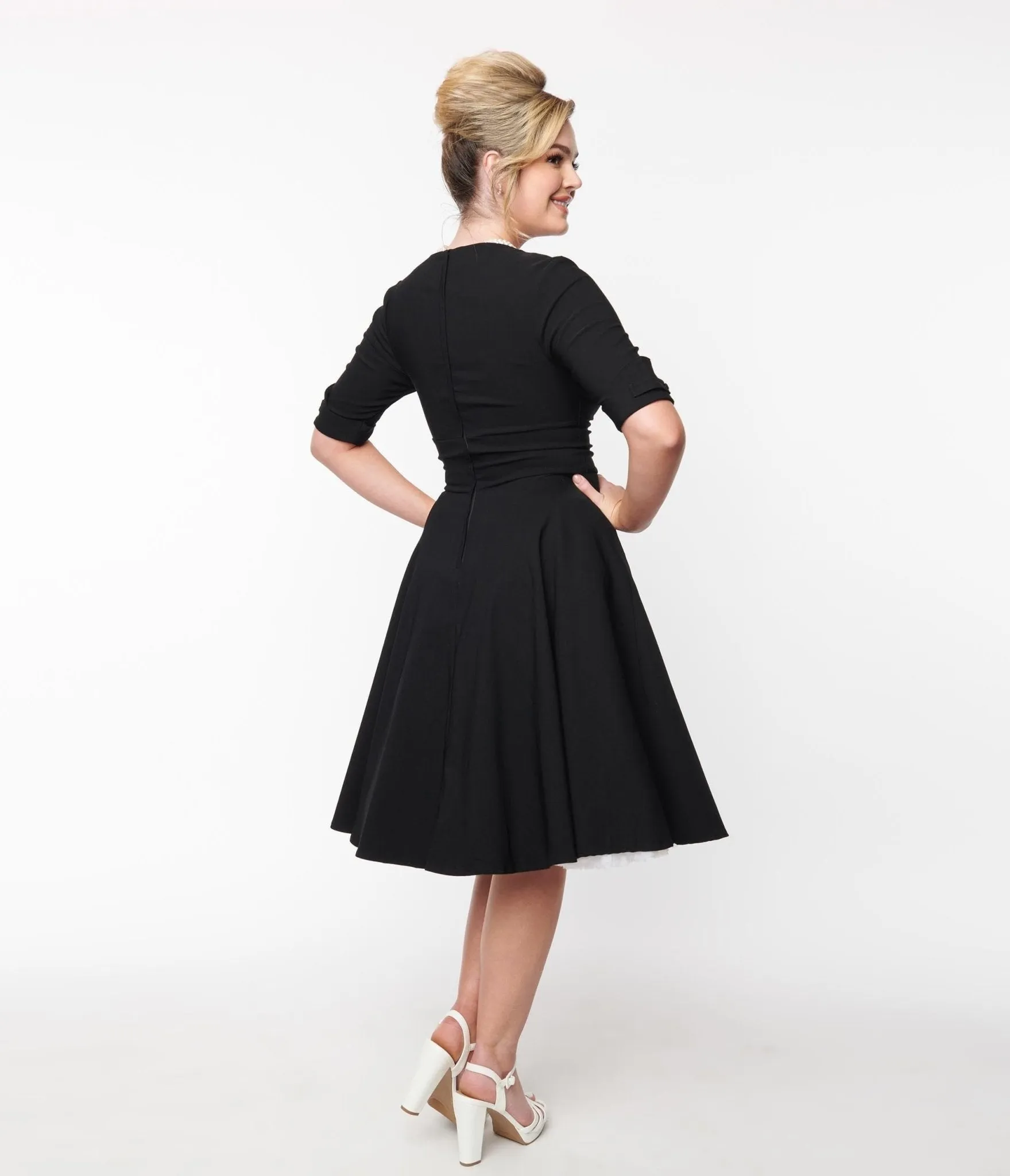 Unique Vintage Black Delores Swing Dress with Sleeves