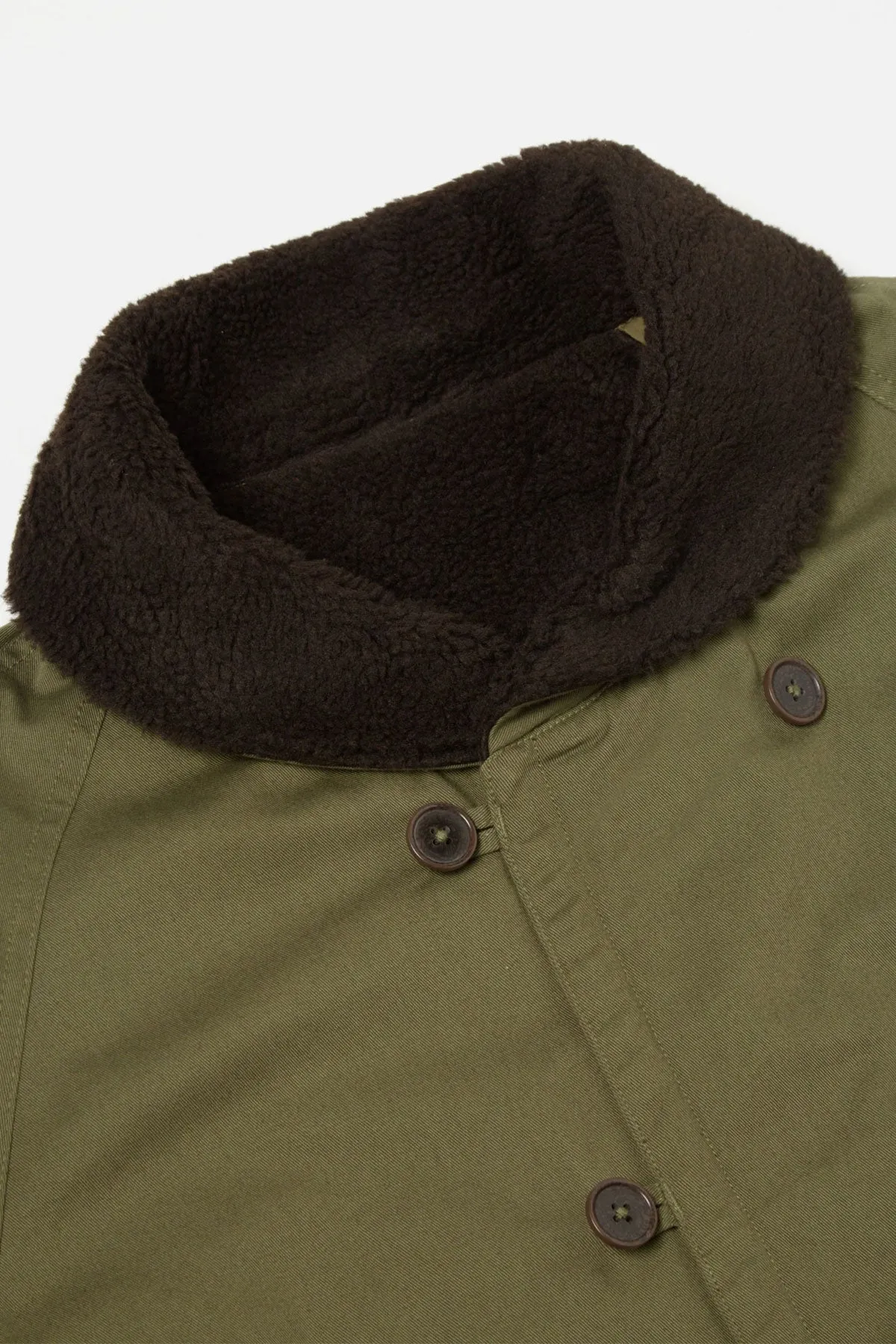 Universal Works - Reversible Mackinaw Jacket Light Olive Twill/Sherpa