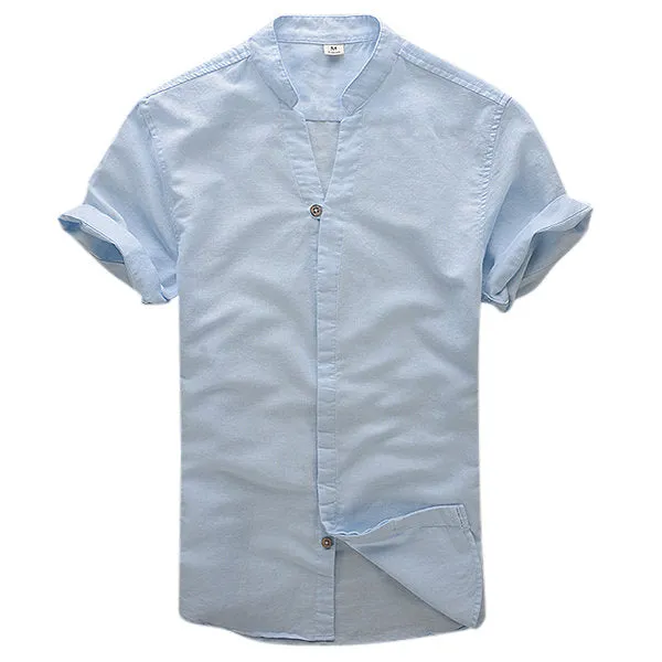 V Neck Dress Shirts for Men Linen Vintage Casual