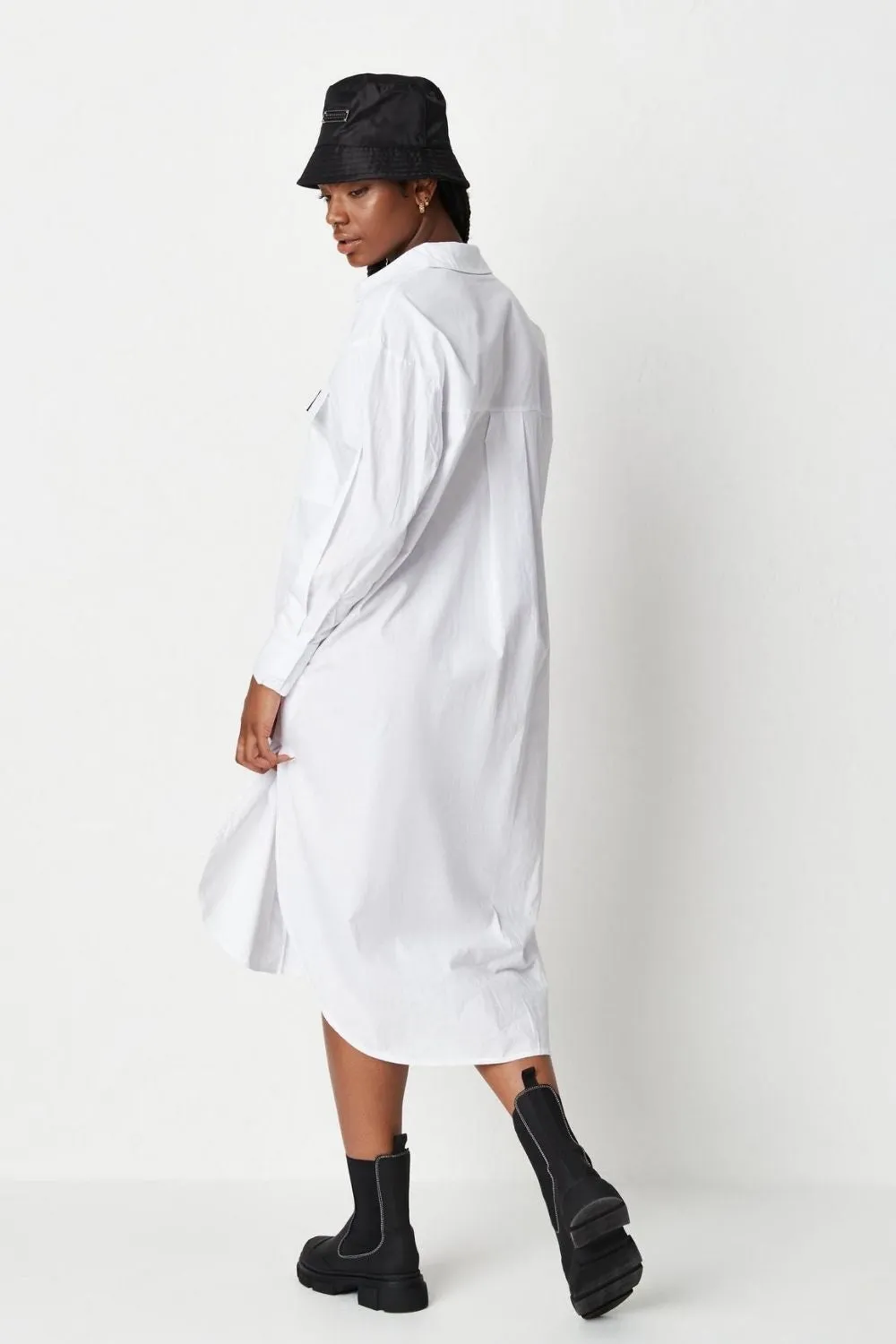 White Missguided Midi Shirt Poplin Dress