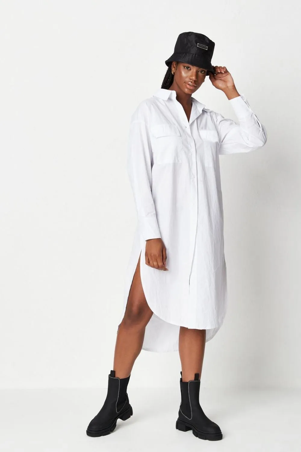 White Missguided Midi Shirt Poplin Dress