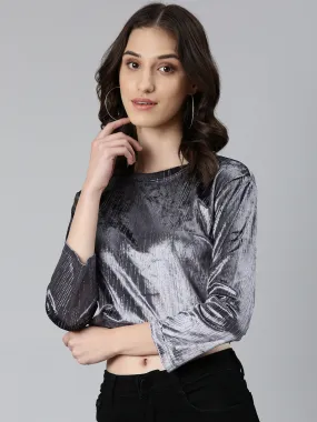 Women Grey Printed Crop Top