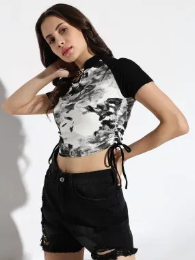 Women White Graphic Crop Top