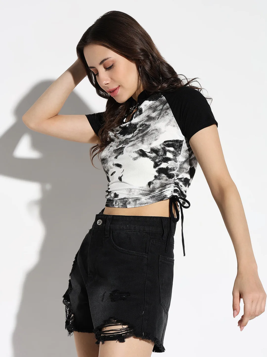 Women White Graphic Crop Top