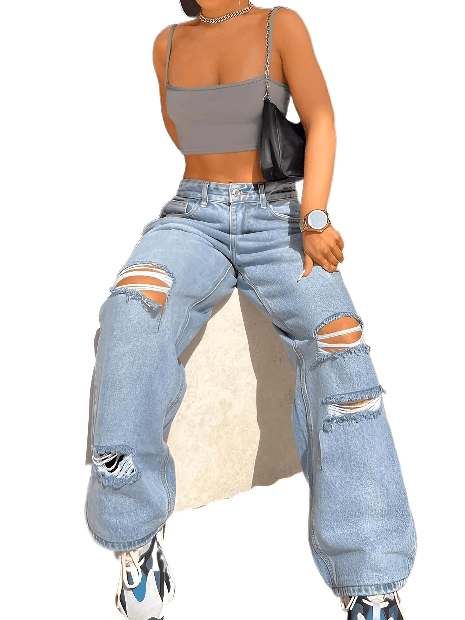 Women's Baggy Ripped Boyfriend Jeans