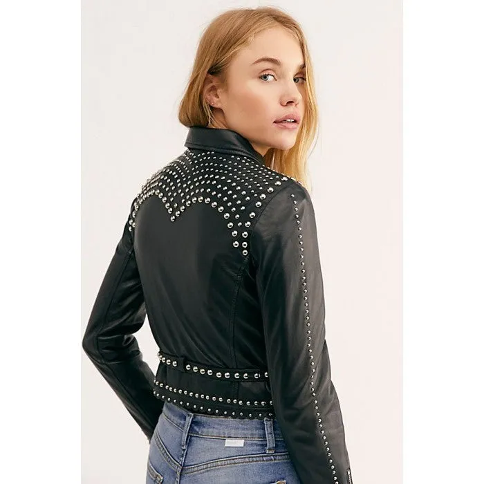 Women’s Black Leather Biker Punk Jacket