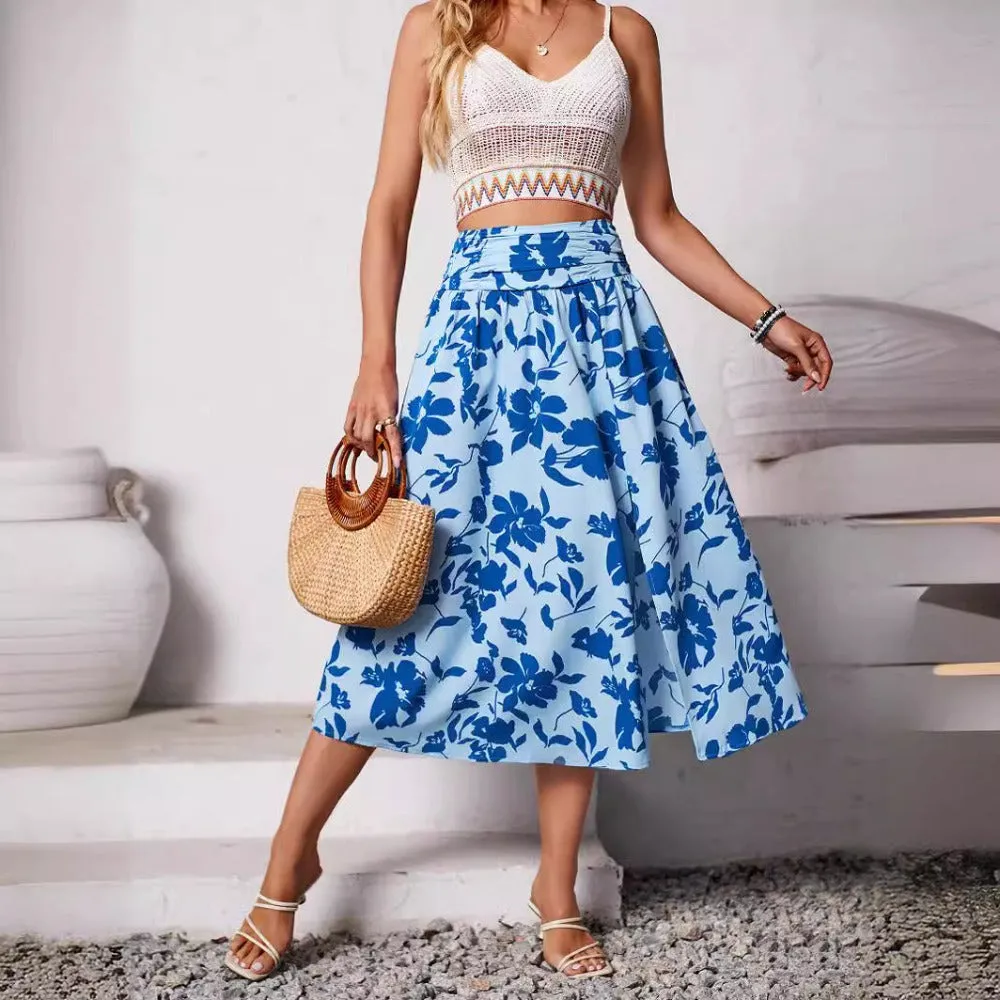 Womens Flowy Casual Summer Floral Skirt