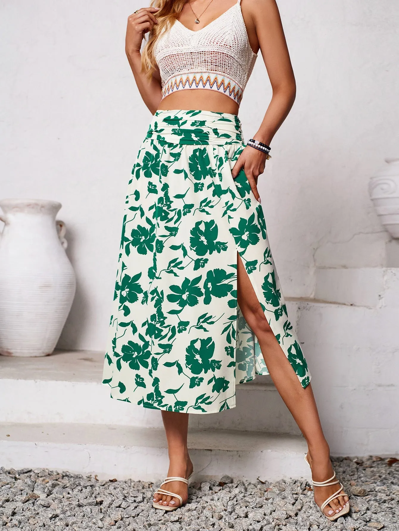 Womens Flowy Casual Summer Floral Skirt