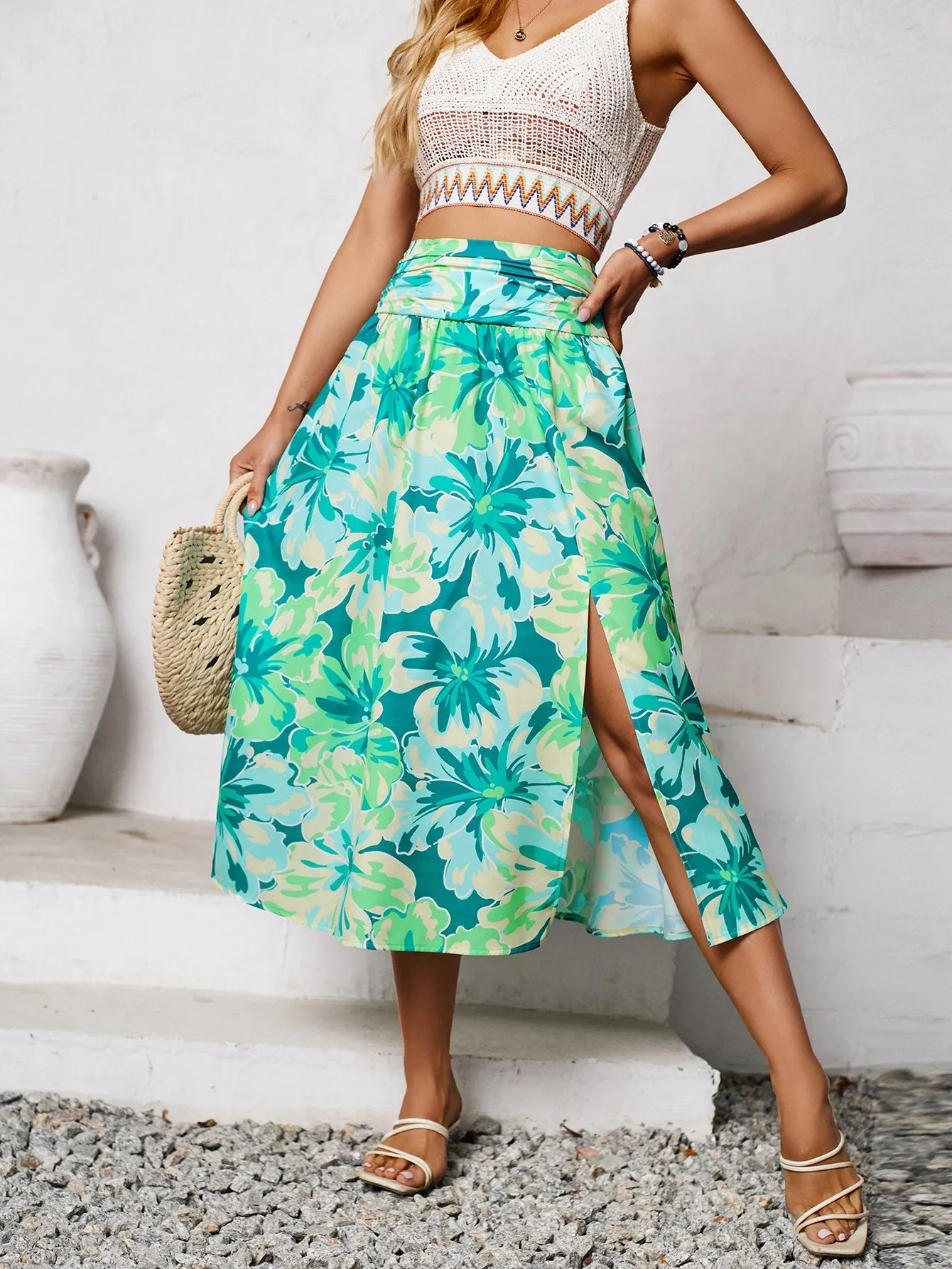 Womens Flowy Casual Summer Floral Skirt