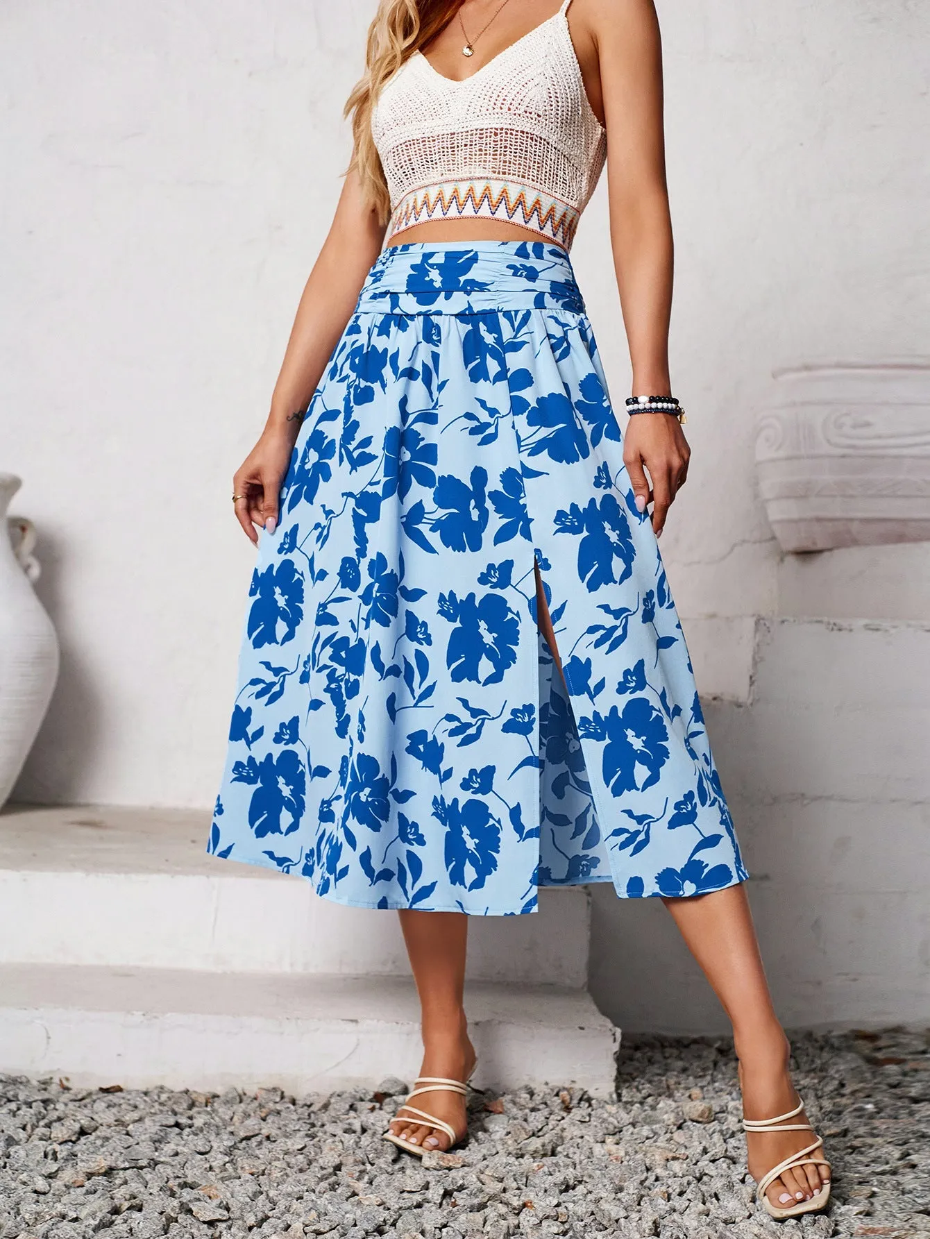 Womens Flowy Casual Summer Floral Skirt