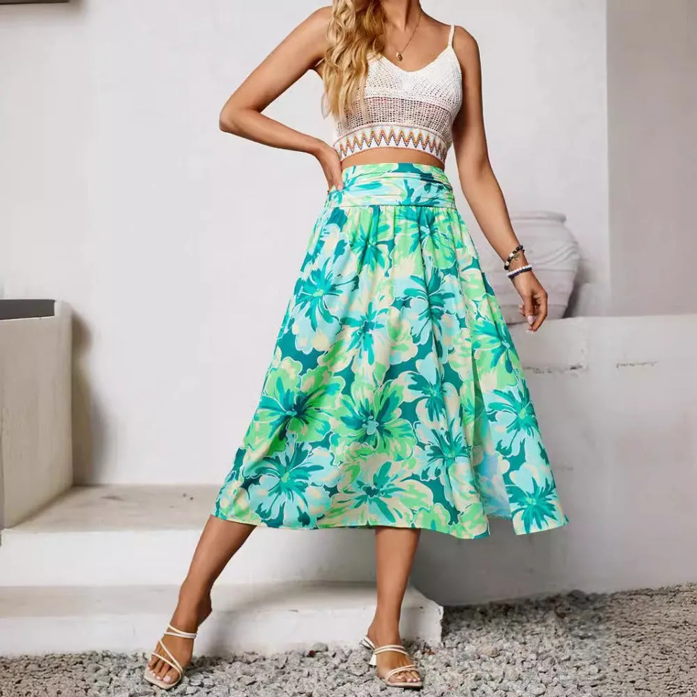 Womens Flowy Casual Summer Floral Skirt