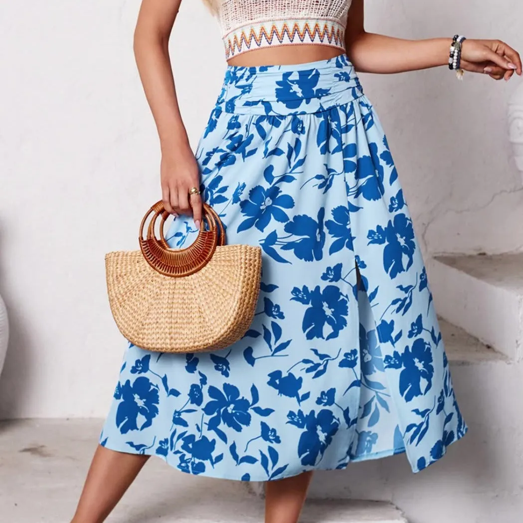 Womens Flowy Casual Summer Floral Skirt