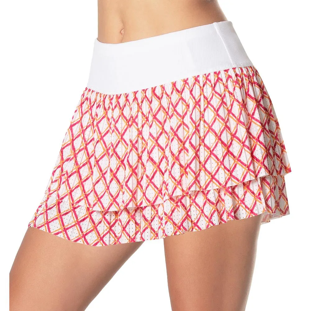 Women's Long Classic Grid Pleated Tennis Skort White