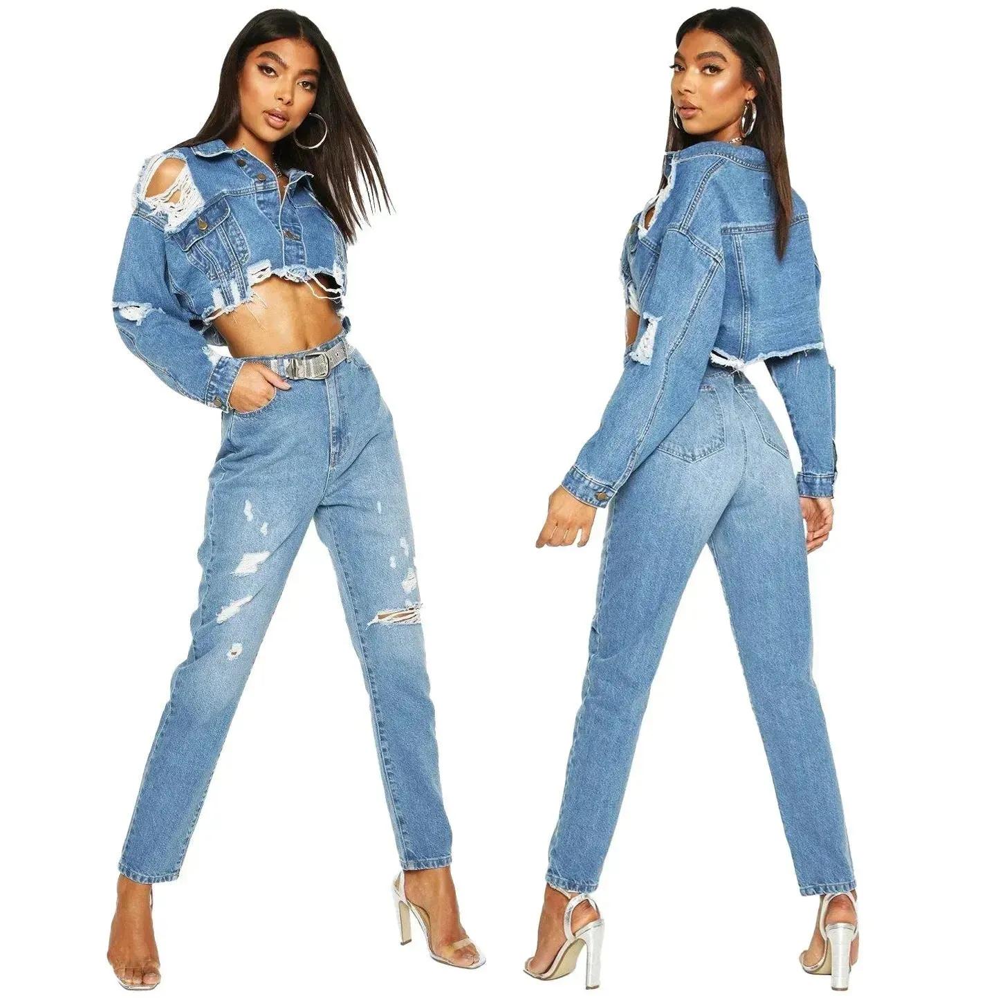 Y2K Fashion Women Street Denim Jeans Cropped Jacket