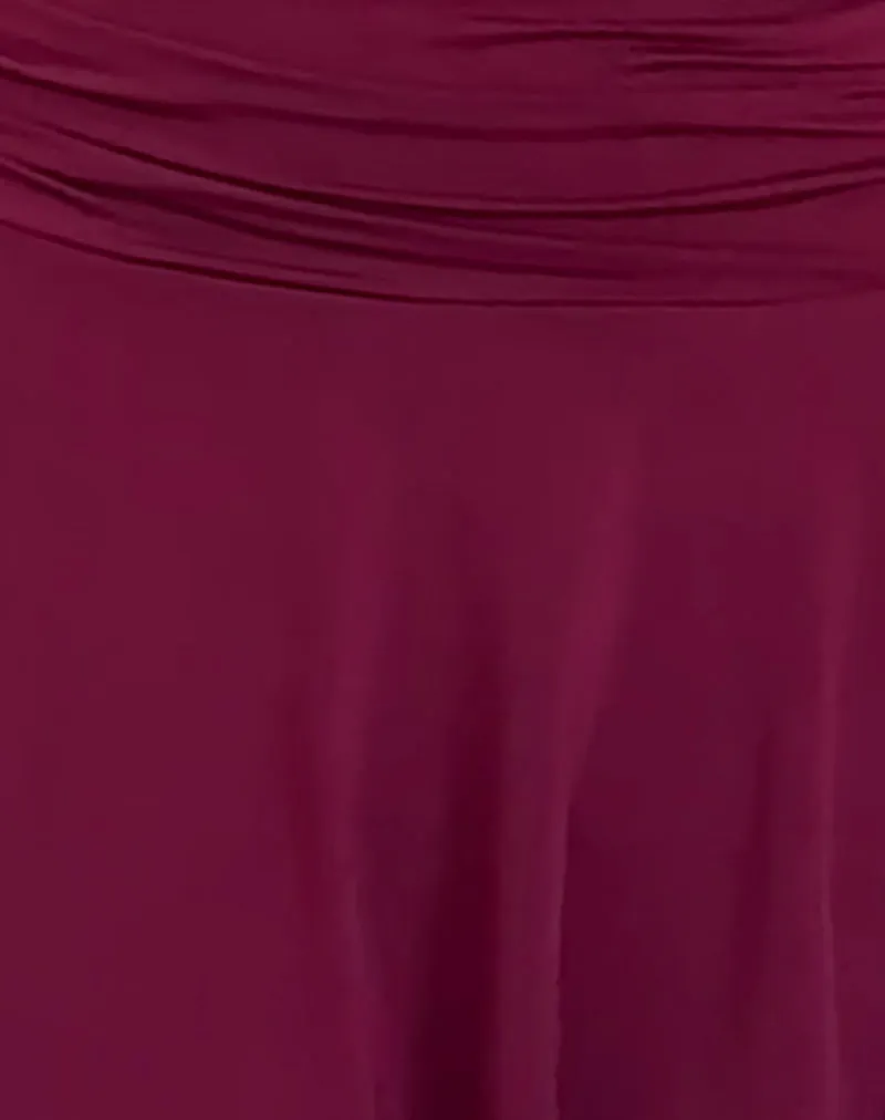 Yasmin Bandeau Mini Slinky Dress in Burgundy