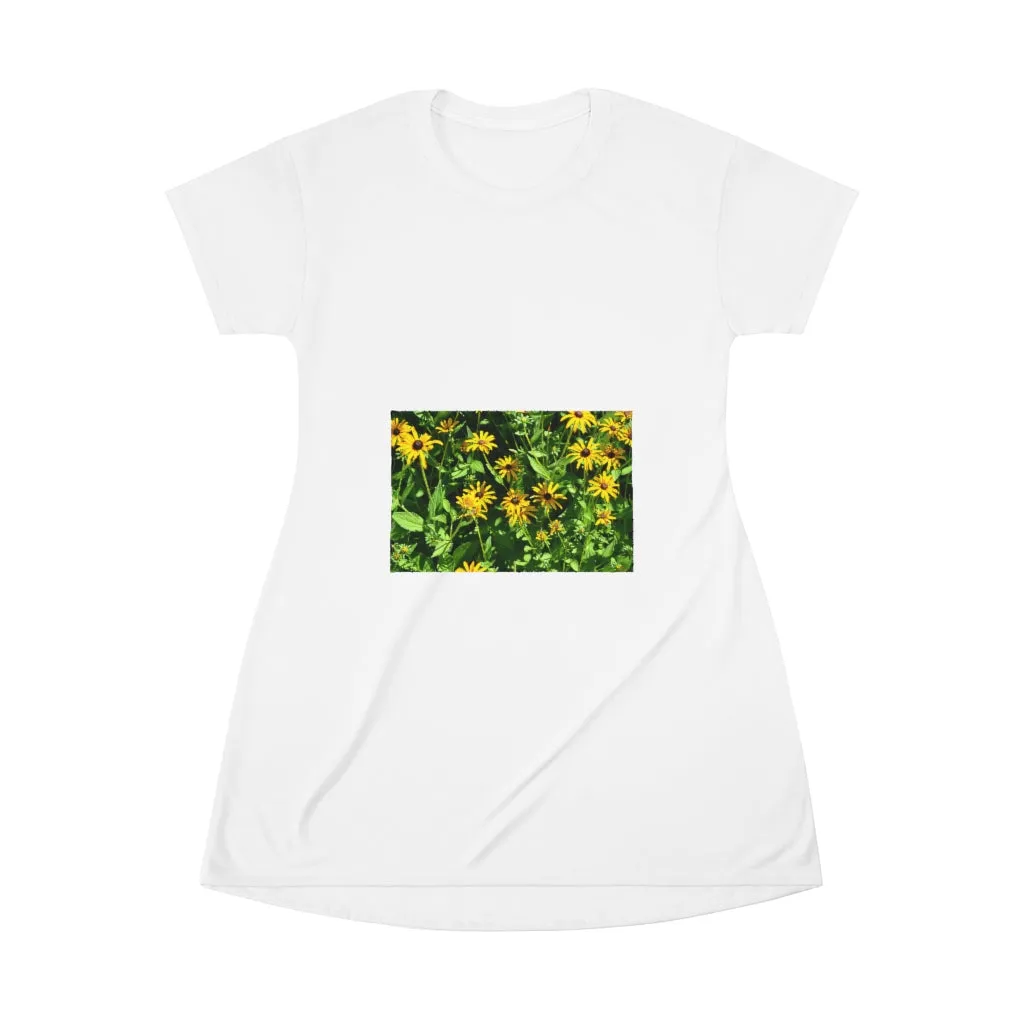 Yellow Flowers All Over Print T-Shirt Dress